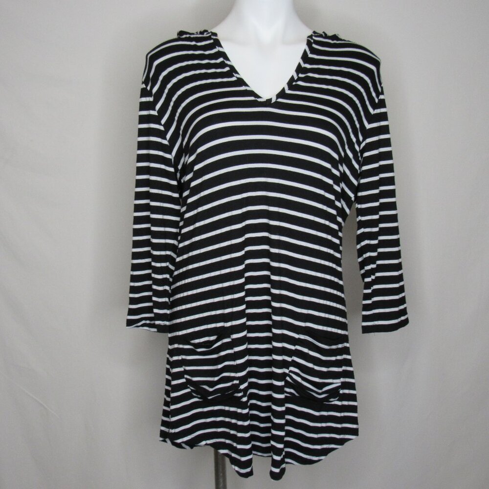 Beach Break Black Stripe Hooded Beach Swim Cover Up New Women's L Large